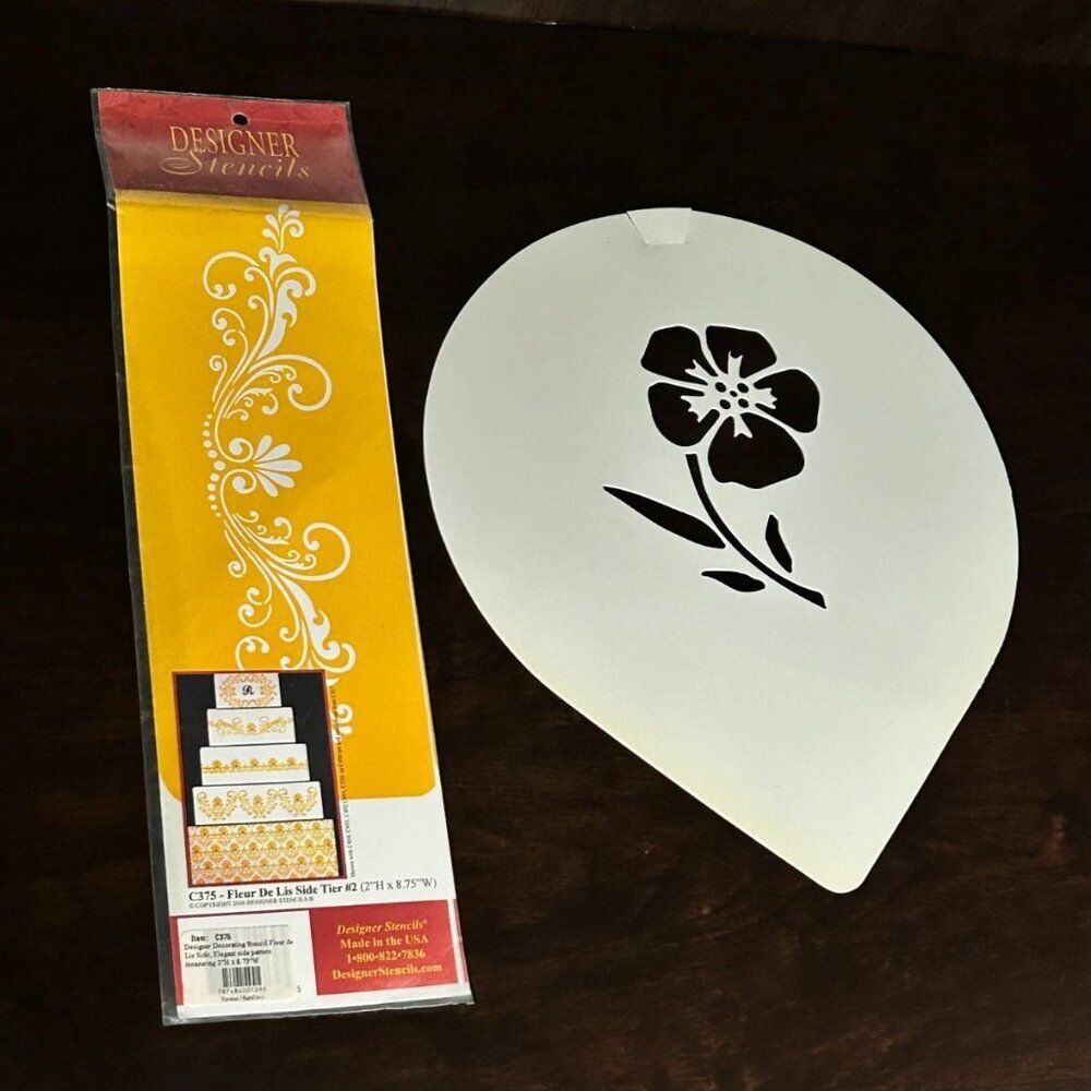 Flower Decorating Cake Stencil and Designer Decorating Stencil Fleur de Lis Side